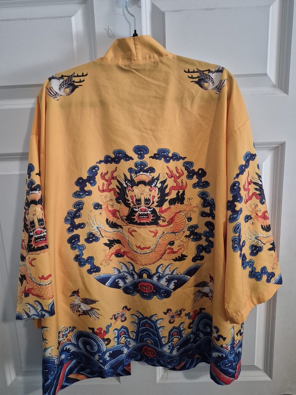 Yellow Dragon Kimono Robe - Chinese Embroidered Haori Yukata Cardigan- XL